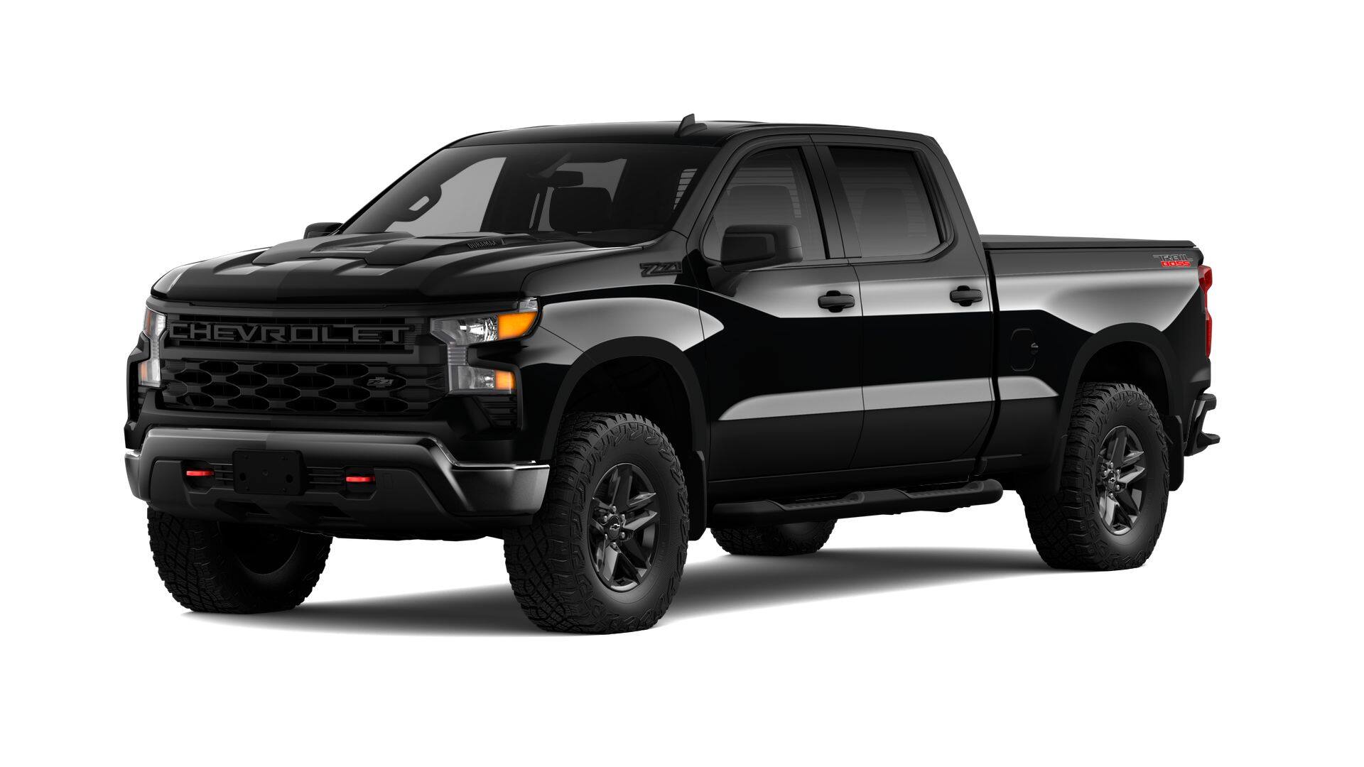 2026 Chevrolet Silverado 1500 Custom Trail Boss in Black — front three-quarter view